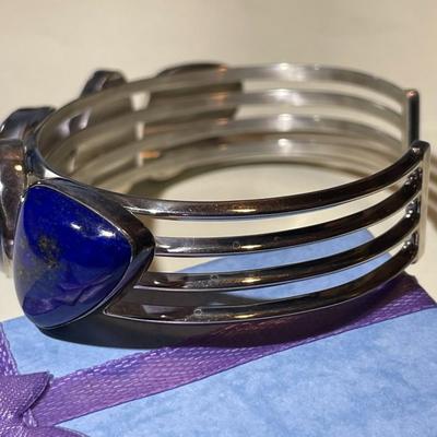 Jay King (DTR) Heavy Sterling Silver New Never Used Fashion Lapis Cuff Bracelet Size for a 7.5" Wrist Preowned from an Estate.