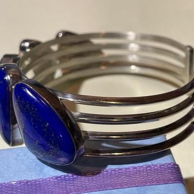 Jay King (DTR) Heavy Sterling Silver New Never Used Fashion Lapis Cuff Bracelet Size for a 7.5" Wrist Preowned from an Estate.