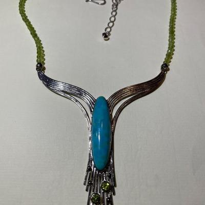 Jay King (DTR) Sterling Silver New Never Used Fashion Turquoise/Peridot Bead Necklace 18-20" Adjustable Preowned from an Estate....