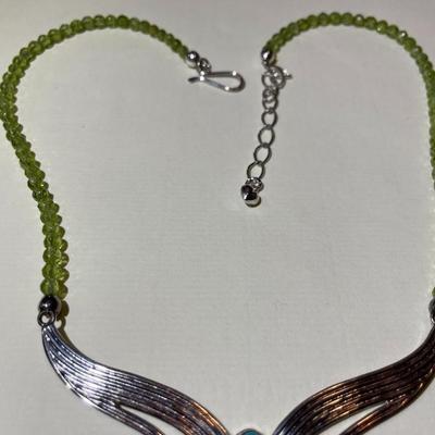 Jay King (DTR) Sterling Silver New Never Used Fashion Turquoise/Peridot Bead Necklace 18-20" Adjustable Preowned from an Estate....