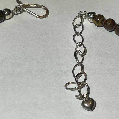 Jay King (DTR) Sterling Silver New Never Used Fashion Olive Green Color Bead Necklace w/Sterling Pendant 18-20" Adjustable Preowned...