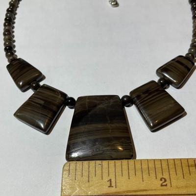 Jay King (DTR) Sterling Silver New Never Used Fashion Brown Agate/Quartz 18"-20" Adjustable Necklace Preowned from an Estate....