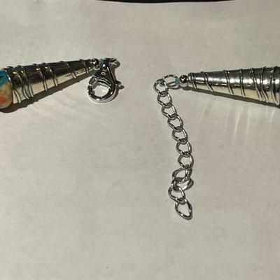 (DK) Designer Sterling Silver New Never Used Southwest Style Chunky Turquoise Color Bead 18"-20" Adjustable Necklace Preowned...