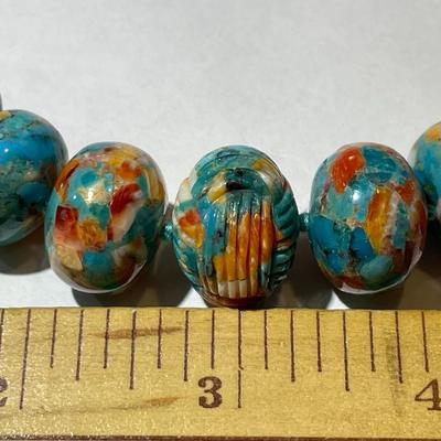 (DK) Designer Sterling Silver New Never Used Southwest Style Chunky Turquoise Color Bead 18"-20" Adjustable Necklace Preowned...