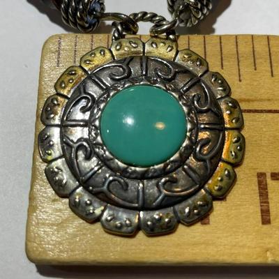 Carolyn Pollack/Relios Sterling Silver 925 Turquoise Color Pendant w/Leather Necklace 15" in VG Preowned Condition. (Jewelry #55).