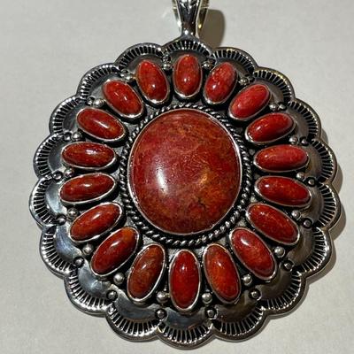 New Never Used Huge BBJ Designer Native American Southwest Heavy Sterling Silver .925 Gemstone Pendant/Enhancer as Pictured. (Jewelry #56)