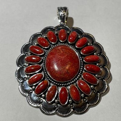New Never Used Huge BBJ Designer Native American Southwest Heavy Sterling Silver .925 Gemstone Pendant/Enhancer as Pictured. (Jewelry #56)