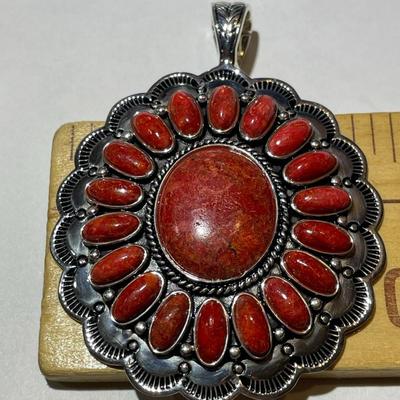 New Never Used Huge BBJ Designer Native American Southwest Heavy Sterling Silver .925 Gemstone Pendant/Enhancer as Pictured. (Jewelry #56)