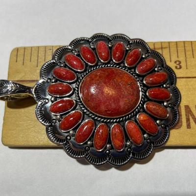 New Never Used Huge BBJ Designer Native American Southwest Heavy Sterling Silver .925 Gemstone Pendant/Enhancer as Pictured. (Jewelry #56)