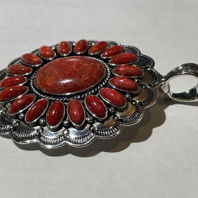 New Never Used Huge BBJ Designer Native American Southwest Heavy Sterling Silver .925 Gemstone Pendant/Enhancer as Pictured. (Jewelry #56)