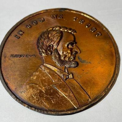 Large Vintage 3" Diameter Gettysburg/Lincoln Souvenir Commemorative Medal as Pictured.