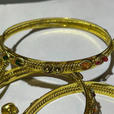 4-Vintage Indian Gold-tone Color Wedding Bangle Bracelets Preowned from an Estate in Good Preowned Condition.