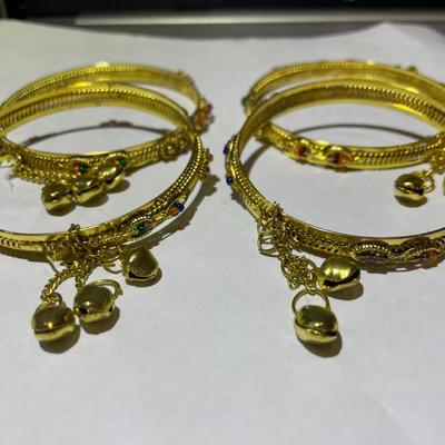 4-Vintage Indian Gold-tone Color Wedding Bangle Bracelets Preowned from an Estate in Good Preowned Condition.