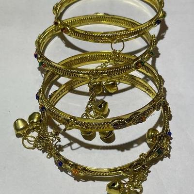 4-Vintage Indian Gold-tone Color Wedding Bangle Bracelets Preowned from an Estate in Good Preowned Condition.