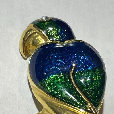 Vintage Parrot Fashion Enameled Gold-toned Pin Preowned from an Estate in Good Preowned Condition.