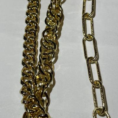 New Never Worn OPC Designer Triple Strand Gold-tone Necklace w/Rhinestone clasp Area in Very Good Condition as Pictured. (Jewelry #60).