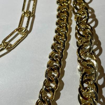 New Never Worn OPC Designer Triple Strand Gold-tone Necklace w/Rhinestone clasp Area in Very Good Condition as Pictured. (Jewelry #60).