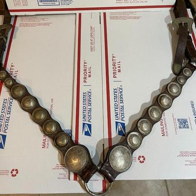 Antique/Vintage Horse Tooled Leather Bridle Breast Collar with Screwed Silver-tone Applications & w/Double Buckle Preowned from an...