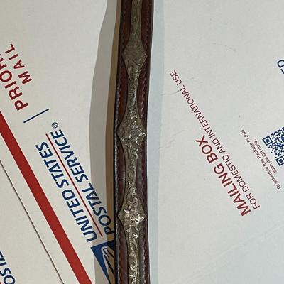 Antique/Vintage Horse Tooled Leather Bridle Breast Collar with Screwed Sterling Silver Overlaid Mexico Applications & w/Double Buckle