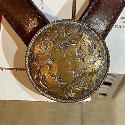 Antique/Vintage Horse Tooled Leather Bridle Breast Collar with Screwed Sterling Silver Overlaid Mexico Applications & w/Double Buckle