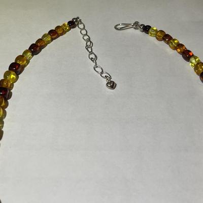 Jay King (DTR) Sterling Silver New Never Used Fashion Amber Color Bead 18"-20" Adjustable Necklace Preowned from an Estate....