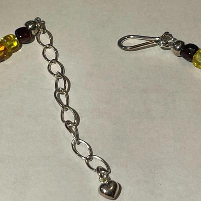 Jay King (DTR) Sterling Silver New Never Used Fashion Amber Color Bead 18"-20" Adjustable Necklace Preowned from an Estate....