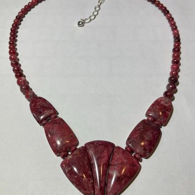 Jay King (DTR) Sterling Silver New Never Used Fashion Red Rhodonite Bead 19"-23" Adjustable Necklace Preowned from an Estate....