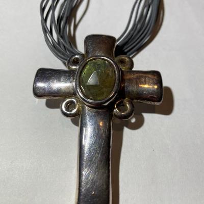 Sterling Silver Huge Cross Made in Israel on a 17" Multi Gray Strand Necklace Preowned from an Estate. (Jewelry Piece #71).