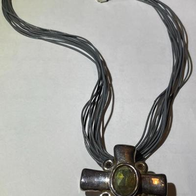 Sterling Silver Huge Cross Made in Israel on a 17" Multi Gray Strand Necklace Preowned from an Estate. (Jewelry Piece #71).