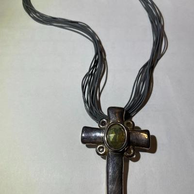 Sterling Silver Huge Cross Made in Israel on a 17" Multi Gray Strand Necklace Preowned from an Estate. (Jewelry Piece #71).