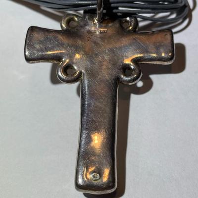 Sterling Silver Huge Cross Made in Israel on a 17" Multi Gray Strand Necklace Preowned from an Estate. (Jewelry Piece #71).