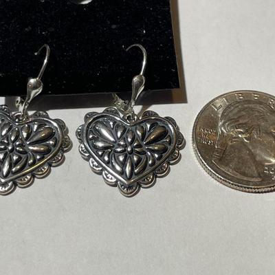 New Never Used Carolyn Pollack Sterling Silver .925 Dangling Heart Shaped Earrings as Pictured.