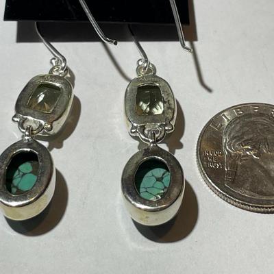 New Never Used Arya Designer Sterling Silver .925 Dangling Turquoise & Aqua Color Stone Earrings as Pictured. (Jewelry #75).