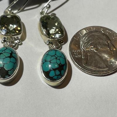 New Never Used Arya Designer Sterling Silver .925 Dangling Turquoise & Aqua Color Stone Earrings as Pictured. (Jewelry #75).