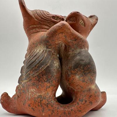Vintage Dancing Dogs Mexican Pottery Folk Art 6"