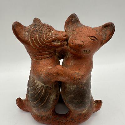 Vintage Dancing Dogs Mexican Pottery Folk Art 6"