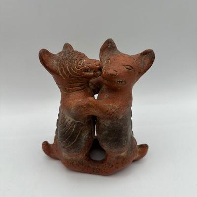 Vintage Dancing Dogs Mexican Pottery Folk Art 6"