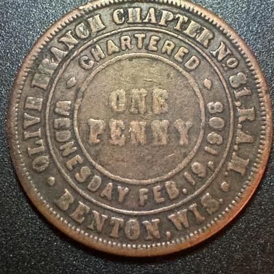 1908 Olive Branch Chapter No 81, R.A.M - Benton, WIS - One Penny