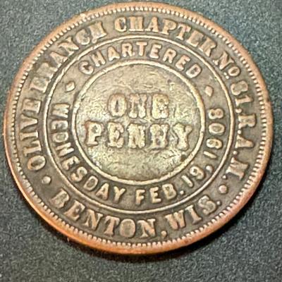 1908 Olive Branch Chapter Token Benton, Wis - One Penny