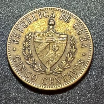1943 Patria Y Libertad 4.6gr 300m Republica De Cuba Cinco Centavos