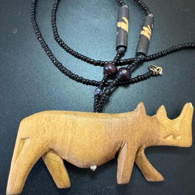 Wood Rhino necklace