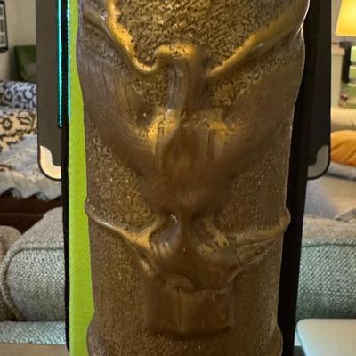 WWI Trench Art Large Brass Artillery Shell Hand Hammered into a beautiful Vase