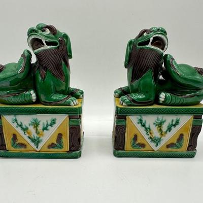 Pair of Chinese Porcelain Foo Dogs