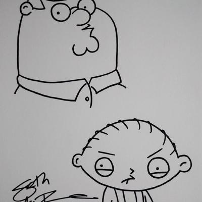 Peter Griffin & Stewie sketch signed by Seth MacFarlane
