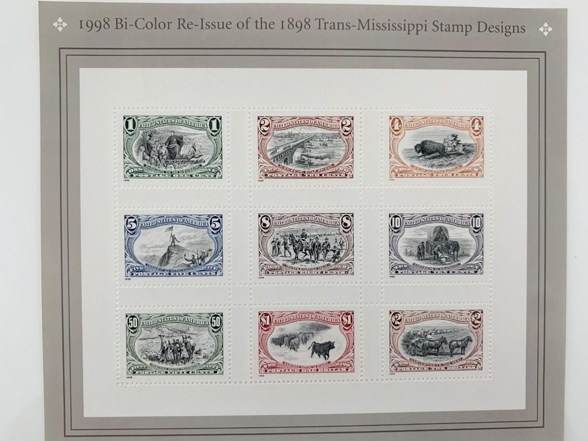 USPS Bi-Color Re-Issue of 1898 Trans Mississippi Sheet of Nine Stamps ...
