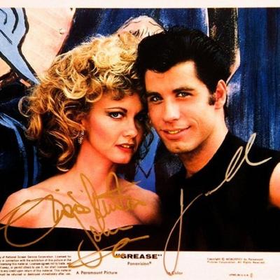 Grease John Travolta and Olivia Newton-John signed movie photo 