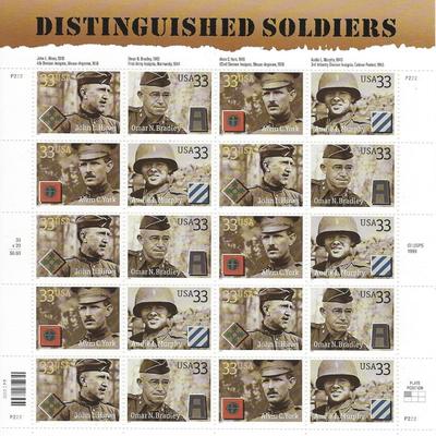 Distinguished soldiers stamp sheet 20 x 33 cent stamps