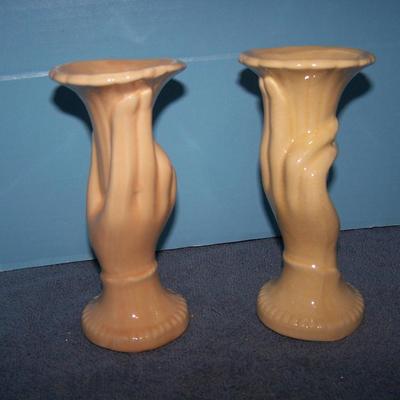 LOT 90 GREAT PAIR OF VINTAGE POTTERY HAND VASES
