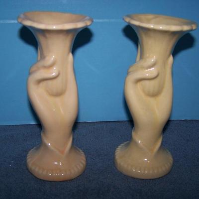 LOT 90 GREAT PAIR OF VINTAGE POTTERY HAND VASES
