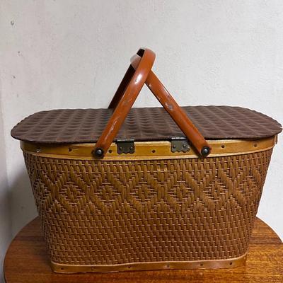 Vintage picnic Basket Wood And Weaved Basket Handmade